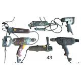 HITACHI ANGLE GRINDER, 2 CHICAGO ELECTRIC ANGLE GRINDERS, BAUER HEAVY DUTY DRILL, CHICAGO ELECTRIC HEAVY DUTY DRILL, CRAFTSMAN IMPACT WRENCH, 2 MILWAUKEE DRILLS