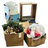 SMALL ASSORTMENT OF CHRISTMAS DECORATIONS, SONY AUDIO RACK, ETC.