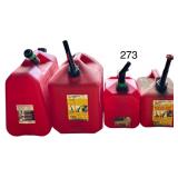 2 2-GALLON GAS CANS, 2 5-GALLON GAS CANS