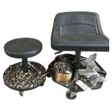 ICON ROLLING SHOP CHAIR, HUSKY ROLLING SHOP STOOL - BOTH W/ ASSORTMENT OF NUTS AND BOLTS