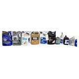 FULL AND PARTIAL BOTTLES TO INCLUDE NAPA 10W-30 OIL, NAPA 5W-30 OIL, MOBIL 1 5W-20 OIL, SHELL SAE 15W-40 OIL, ZEREX VALVOLINE ANTIFREEZE, NAPA SAE 90W MINERAL GEAR OIL, RIDGID THREAD CUTTING OIL, ETC.
