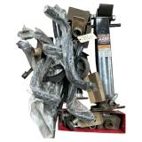 HEAVY DUTY 12,000LBS. RATING RAM JACK, ASSORTED DUMP TRUCK HINGES, ASSORTED JACK STAND PARTS & PLATES, CART WHEELS, ETC.