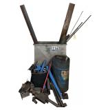 METAL HOPPER APPROX. 25” LENGTH X 16” DEPTH X 41” HEIGHT W/ ASSORTED METAL PIECES