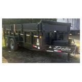 DELTA MANUFACTURING INC. DUAL AXLE ELECTRIC 12,000LBS. RATING DUMP TRAILER - APPROX. 14’ X 7’; SIDES APPROX. 20” TALL W/ 11” SIDE BOARDS