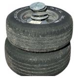 2 5-LUG RIMS W/ 2 MICHELIN RADIAL X TIRES, 4 CENTER CAPS