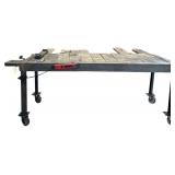 HEAVY DUTY ROLLING METAL SHOP CART W/ WOODEN TOP W/ MOUNTED ELECTRIC STRIP