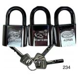 3 PADLOCKS KEYED ALIKE W/ KEYS