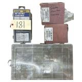 ASSORTED NUTS AND BOLTS W/ 2 PLASTIC SORTERS, LOW CARBON SAE FLAT WASHERS, PARTIAL BOX OF CARRIAGE BOLTS