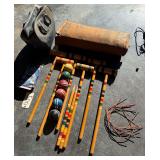 BOWLING BALL, JUMP ROPE AND VINTAGE CROQUET SET