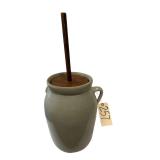 VINTAGE NO. 5 CROCK CHURN W/ WOODEN LID AND DASHER