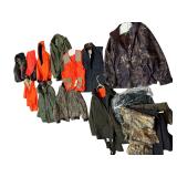 LOT OF HUNTING CLOTHES: 2XL KING LOUIE MOSSY OAK BREAK UP PATTERN CAMOUFLAGE JACKET NEW WITH TAGS, CABELA’S ORANGE JACKET APPROX. SIZE 41, SAGE GREEN USAF 1511 TYPE N-38 JACKET, GANDER MOUNTAIN SIZE
