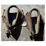 PAIR OF ANTIQUE LEATHER HORSE COLLARS WITH HAMES