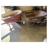 TWO HEAVY DUTY WHEELBARROWS, ONE IS A JACKSON AND THE OTHER IS TRUE TEMPER USA