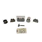 ASSORTMENT OF 4 VINTAGE SETS OF SALT AND PEPPER SHAKERS, OTHER SALT DISH W/ COBALT BLUE LINER, GEM SAFETY RAZOR