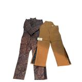 PELLA CAMOUFLAGE SIZE LARGE AND TALL COVERALLS, CARHARTT COVERALLS SIZE 36 X 30
