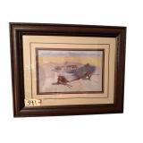 “FIGHT FOR THE WATERHOLE” BY FREDERIC REMINGTON FRAMED AND MATTED PRINT - VIEWING AREA APPROX. 12.75” X 19.75”