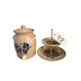 PFALTZGRAFF YORKTOWNE 1-GALLON STONEWARE BEVERAGE DISPENSER WITH LID, PHALTZGRAFF YORKTOWNE 2-TIER TIDBIT TRAY
