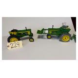 2 JOHN DEERE COLLECTIBLE DIE-CAST TRACTORS: MODEL 620, MODEL 720 W/ FRONT END LEADER AND GRATER BLADE