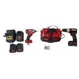 MILWAUKEE BATTERY CHARGING STATION, MILWAUKEE IMPACT DRIVER, 2 LITHIUM CP 2.0 BATTERIES, 1 LITHIUM HIGH OUTPUT XC 6.0 BATTERY, DEWALT 12V BATTERY CHARGER, CRAFTSMAN 19.2V CORDLESS DRILL WITH BATTERY A