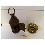 PUNCH TIN CANDLEHOLDER, SMALL BRASS SPITTOON