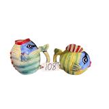 2 ANN ORMSBY CERAMIC TROPICAL FISH DECORATIVE PITCHERS