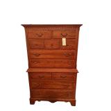 COCHRANE LINCOLNTON NC WOODEN 2 DRAWERS OVER 6 DRAWERS CHEST - APPROX. 62.5” TALL X 30” WIDE X 19.25” DEEP - MISSING 2 PULLS