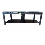METAL BASE ENTERTAINMENT STAND W/ 2 GLASS SHELVES APPROX. 51.25” LENGTH X 17” DEEP X 18.5” TALL