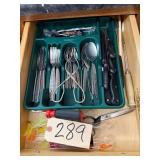 SILVERWARE, KITCHEN UTENSILS, ICE TRAYS, COFFEE FILTERS, COFFEE POT, TOASTER AS-FOUND