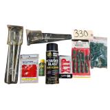 .50 CAL. SABOTS, POWDER BLAST GUN CLEANER, REMINGTON REM OIL, HORNADY XTP 45 CAL. 250 GR. LEAD BULLETS FOR RELOADING, .50 CAL. 240 GR. JACKETED BULLETS FOR RELOADING, SHOTGUN CLEANING ROD, PISTOL CLEA
