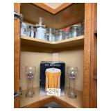 ASSORTMENT OF WHISKEY GLASSES, MUGS, 2 ERDINGER BEER GLASSES, 5 QUART ICE BUCKET