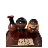 2 MITCHELL BLACKHORSE POTTERY VASES, OTHER NATIVE AMERICAN HORSE THEME DINÉ (NAVAJO) POTTERY VASE