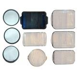 3 RECTANGULAR NESTING GLASS BAKING DISHES, 2 PYREX BAKING DISHES, ANCHOR-HOCKING BAKING DISH, 3 NON-STICK CAKE PANS