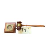 GAVEL W/ COLD COLORED “SUPPORT FOR REPUBLICAN PARTY AND GEORGE BUSH” GAVEL, BRASS COMPASS IN WOODEN CASE