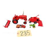 INTERNATIONAL FARMALL A DIE-CAST MODEL TRACTOR, CASE 2366 AXIAL-FLOW DIE-CAST MODEL COMBINE HARVESTER, DIE-CAST FIRE DEPARTMENT TRUCK, JOHN DEERE 630 MINIATURE TOY TRACTOR, INTERNATIONAL 660 MINIATURE