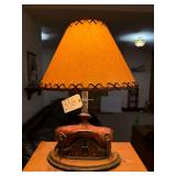 WESTERN STYLE ELECTRIC LAMP - BASE APPEARS TO BE CRAFTED FROM CHILD’S SIZE SADDLE