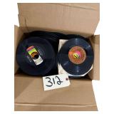 BOX CHOCK-FULL OF VINTAGE 45 RPM RECORDS TO INCLUDE GLEN CAMPBELL, DUANE EDDY, ANDY GIBB, KENNY ROGERS, RICKY NELSON, BARRY MANILOW, COMMODORES, MAC DAVIS, OAK RIDGE BOYS, JOHNNY MATHIS, ETC.