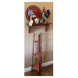 WALL CHEF WITH CHICKEN CLOCK, ROOSTER SCULPTURE LAMP AND CORNER SHELF