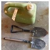 5 GALLON WATER STORAGE TANK, TWO MILITARY SPADES, COLLAPSIBLE