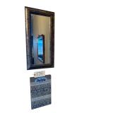 SMALL “FAMILY RULES” DECORATOR PIECE, SMALL RECTANGULAR MIRROR APPROX. 23.5” X 12” OVERALL