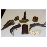 CABELA’S 9OZ FLASK W/ LEATHER COVER, SMALL ASSORTMENT OF DRIFTWOOD AND TREATED WOOD