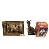 SHADOW BOX FISHERMEN DISPLAY, 2 EAGLE STATUES