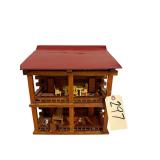 VINTAGE WOODEN MODEL LOG CABIN APPROX. 14” TALL X 12” WIDE X 12” DEEP