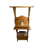 2 KNOTTY PINE END TABLES W/ MAGAZINE STORAGE AND DECORATIVE CARVED HEARTS