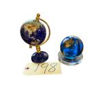 SMALL GLOBE PAPERWEIGHT W/ GLASS HOLDER, SMALL GLOBE STANDING APPROX. 6” TALL