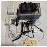GARMIN GPS NAVIGATOR, 2 PAIRS OF AIR BUDS, LIGHTNING CHARGER, 2 IPODS, CIGARETTE LIGHTER MICRO USB, USB-TO-EARBUD JACK