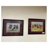 2 FREDERICK REMINGTON WESTERN RIDING HORSES SCENE PRINTS; NATIVE AMERICAN RIDING HORSES PRINT BY “RUSSELL” - ALL APPROX. 15.25” X 21” VIEWING AREA