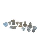 PRESSED GLASS CREAM AND SUGAR, PAIR OF PATTERN GLASS CANDLEHOLDERS, PATTERN GLASS VASE, 2 DECORATIVE GLASS SNOWFLAKES, PATTERN GLASS BUTTER DISH, ETC.