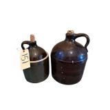 2 VINTAGE BROWN CROCK JUGS