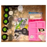 19 - 4 OUNCE JELLY JARS, CANDY MOLDS, 3 SILICONE MOLDS, BAG OF CANDY STICKS