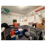 CLOSET LOT TO INCLUDE SLOW COOKERS, COOLERS, WALKERS, POTTY CHAIR, ETC.